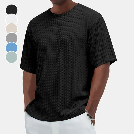 Teksturert T-skjorte med rund hals for menn Casual Allsidig
